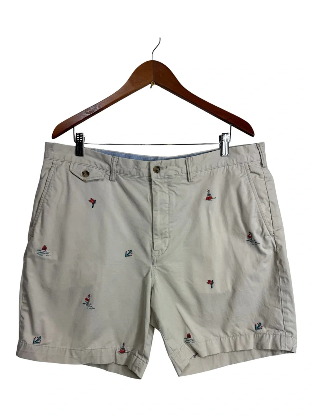 Polo Ralph Lauren Mens Beige Ocean Sailing Chino Classic Fit Shorts Size 38